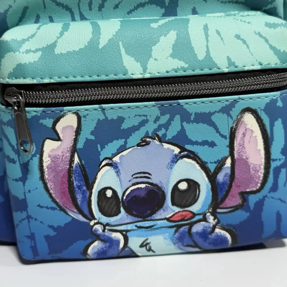 NEW Disney Loungefly Stitch Lick Mini Backpack Tropical Leaves Blue 12